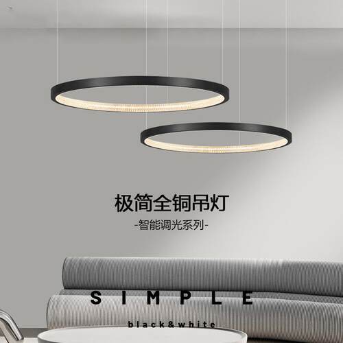 意式极简客厅主吊灯现代简约轻奢全铜黑色大厅意大利圆环餐厅吊灯