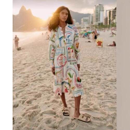 Shirt, skirt, printed cotton and linen dress, word skirt