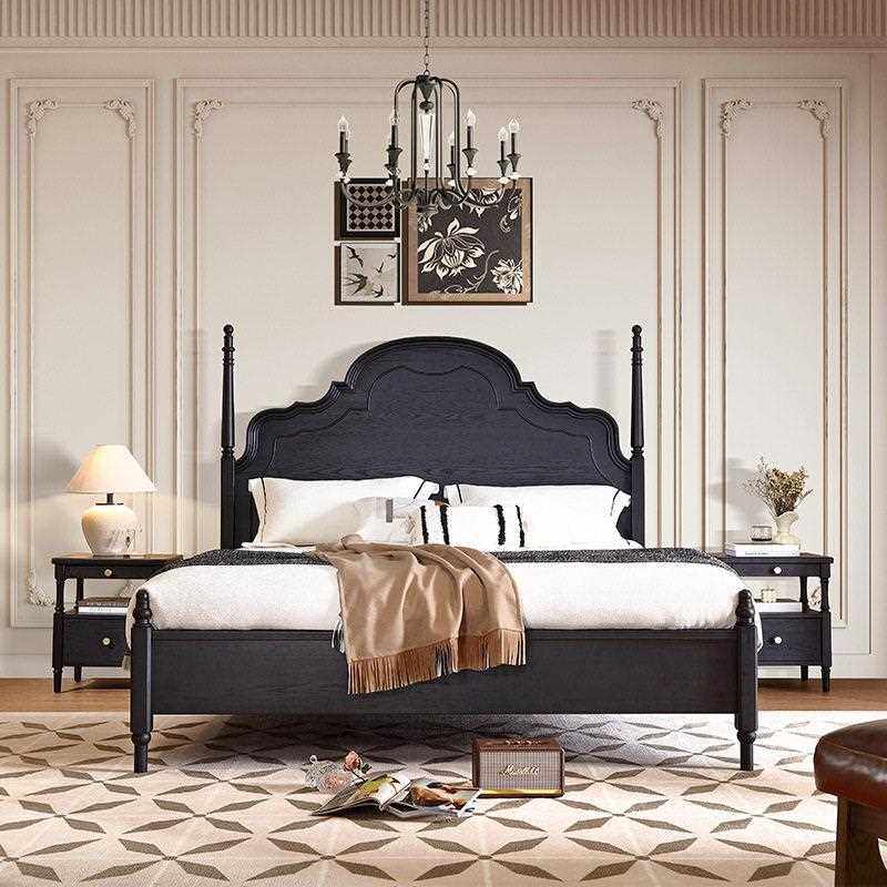 床中古风红橡木全木床实F216娜床黑色大床安双人实木床大床婚卧室