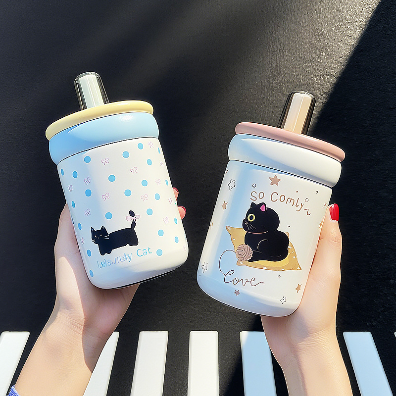 16不锈钢儿童吸管保温杯双饮杯龙年礼品杯可刻字女生水壶