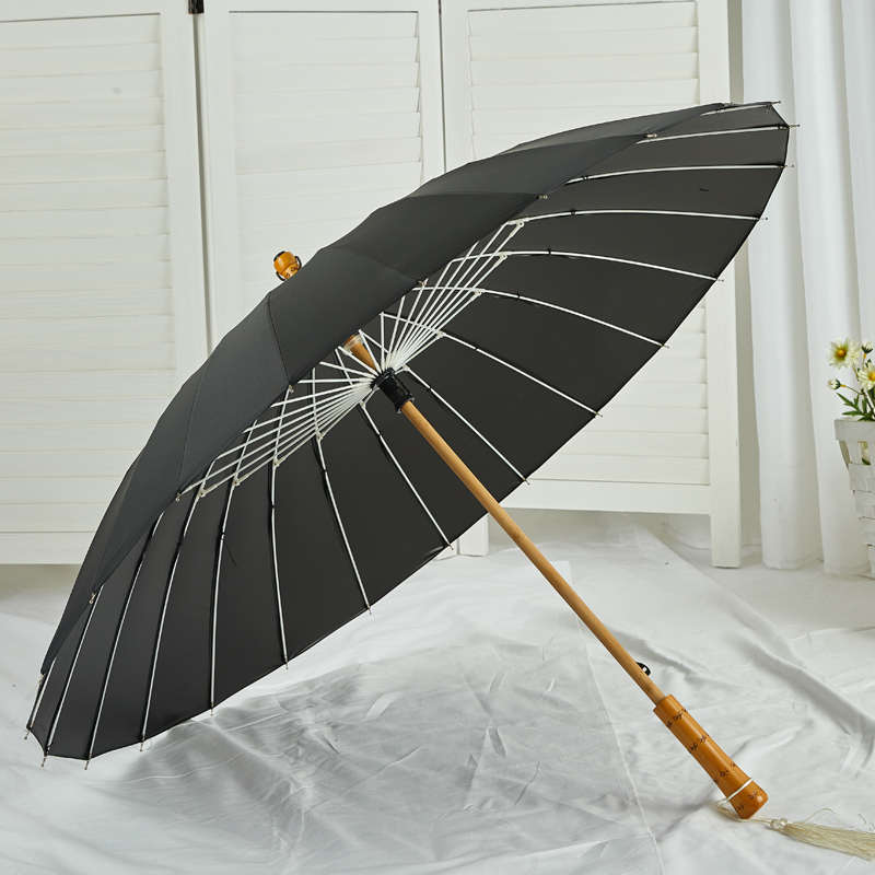 中国风24骨流苏古风长柄雨伞女晴雨两用黑胶遮阳伞防紫外线太阳伞