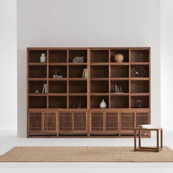 新中式全实木书架博古架黑胡桃木书柜书架组合置物架展示架储物柜