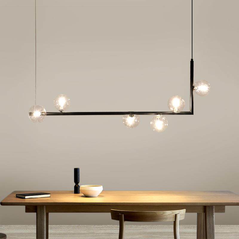 新款直销后现代轻奢餐厅一字吊灯北欧极简led长条前台L形吧台餐桌