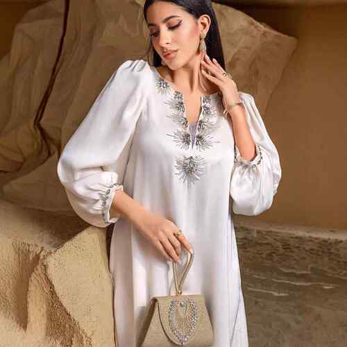 Hand sewn diamond robe, long sleeved dress, evening gown