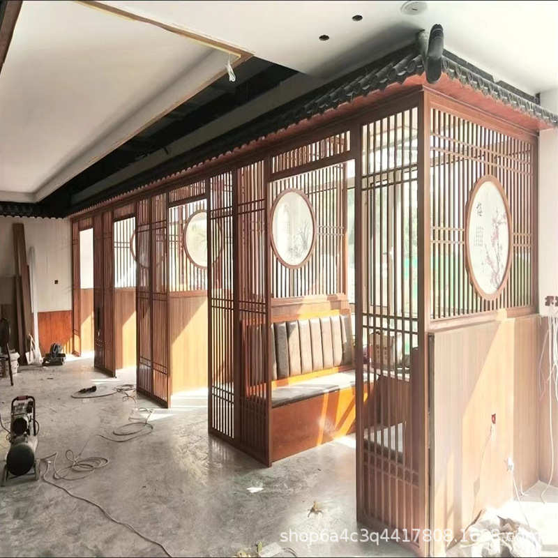 装饰包间新卡座日式定制隔断墙仿古花格隔断实木中式木质镂空屏风