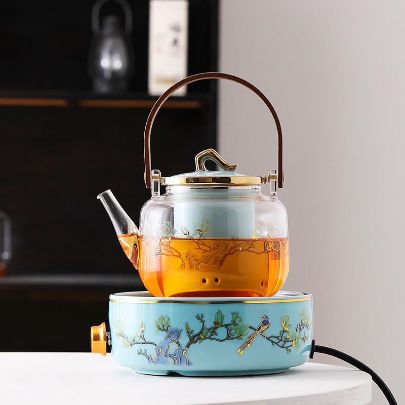 喜上眉梢陶瓷黑晶炉煮茶壶祇能小型迷你烧水炉耐热玻璃煮茶器套装