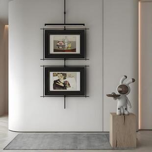 感画高级氛围灯餐厅走廊尽头挂画金属杆两幅壁灯吊杆酒店装 饰画无