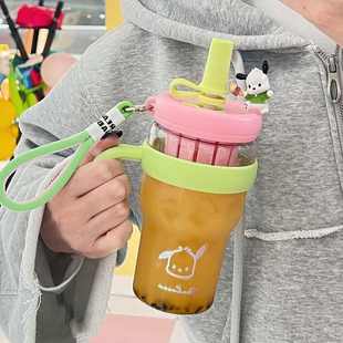 把手带大容量高颜杯子值2024女家用冰泡茶水壶水杯霸吸管夏天新款