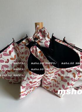 新款msh万 众柄瞩目/奶昔粉三o色堇实木手黑胶雨伞晴雨两用遮阳防