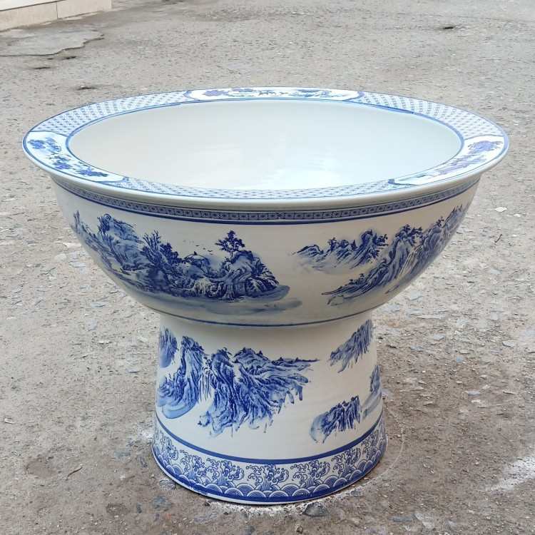 立柱式厂家造景陶瓷盆彩釉鱼缸水培陶瓷批发下缸青花假山鱼缸山水