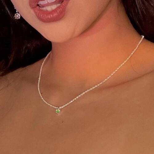 Green diamond pendant necklace women轻奢镶嵌绿色水钻吊坠项炼