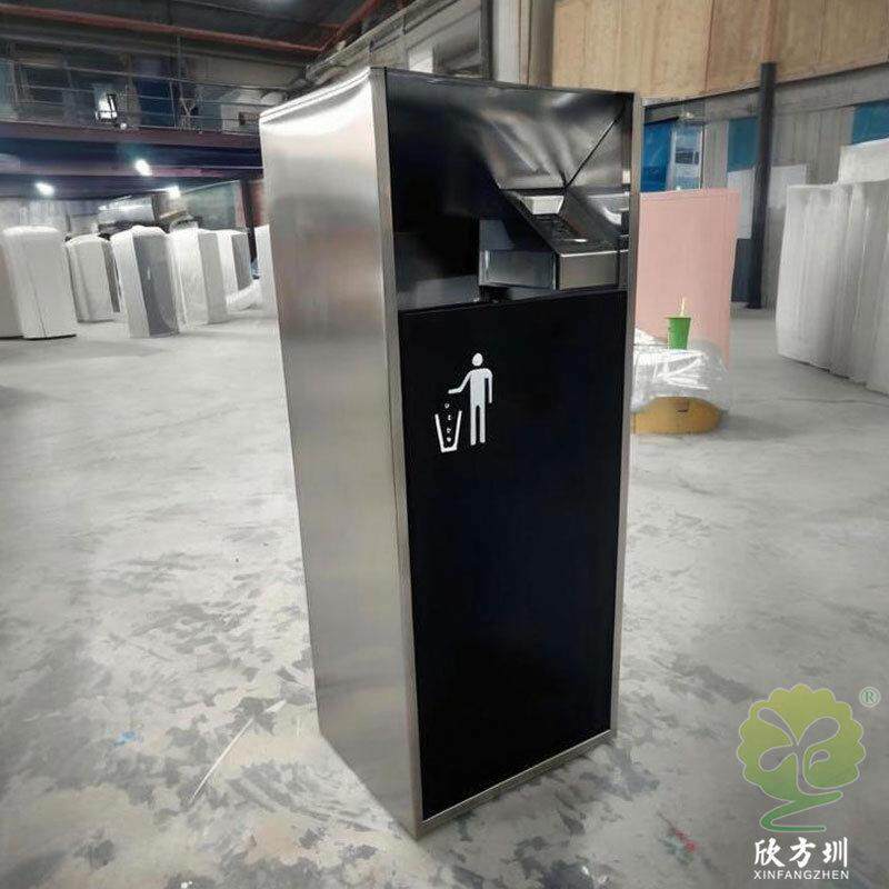 户外方形简约喷塑不锈钢垃圾桶带烟灰盅轻奢成品金属果皮箱单筒