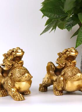 杨桐记铜貔貅摆件一对独角貔貅家居开业摆件铠甲貔貅