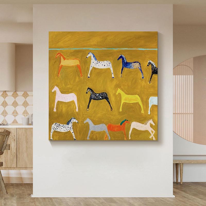 现代玄关小众艺术装饰画客厅沙发背景墙抽象动物马挂画儿童房壁画图片