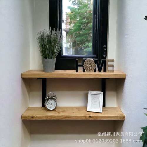 跨境墙上置物架卧室客厅书架上墙置物架双层一字隔板壁挂置物架