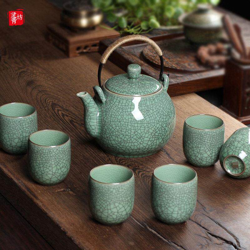 灵青茶青大容量坊功夫茶具瓷套组家用陶瓷提梁壶大号泡茶壶IDP杯