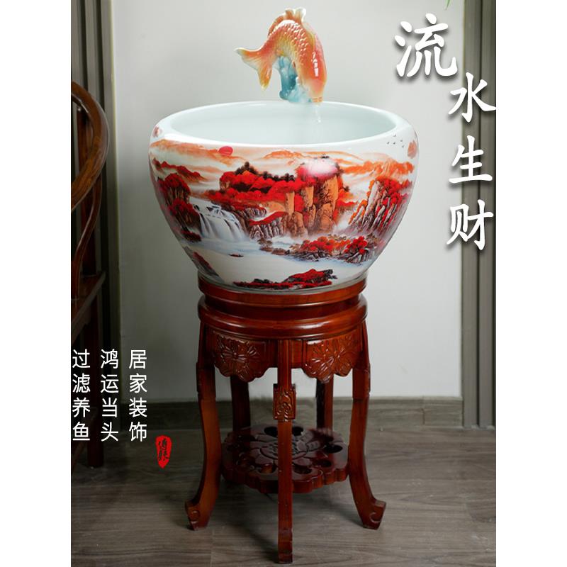 景德镇古陶瓷鱼缸循环水景观饰品客厅景观过滤鱼龟金鱼缸