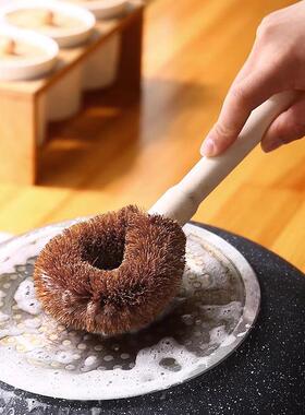 Coconut fiber pot brush with long handle for kitchen cleanin