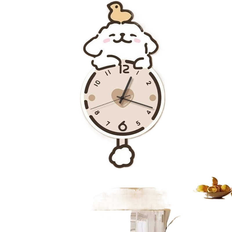 奶油风线条小狗挂钟装饰画餐厅时钟画客厅电视背景墙挂表静音挂画,家居饰品,挂钟,淘宝优惠券,粉丝福利购,淘宝优惠卷