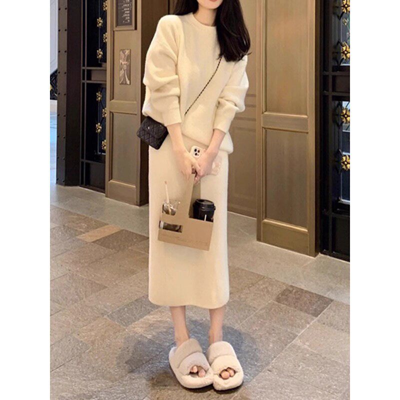 羊绒针织套装女2025年秋冬季新款搭配一整套穿搭毛衣半身裙两件套