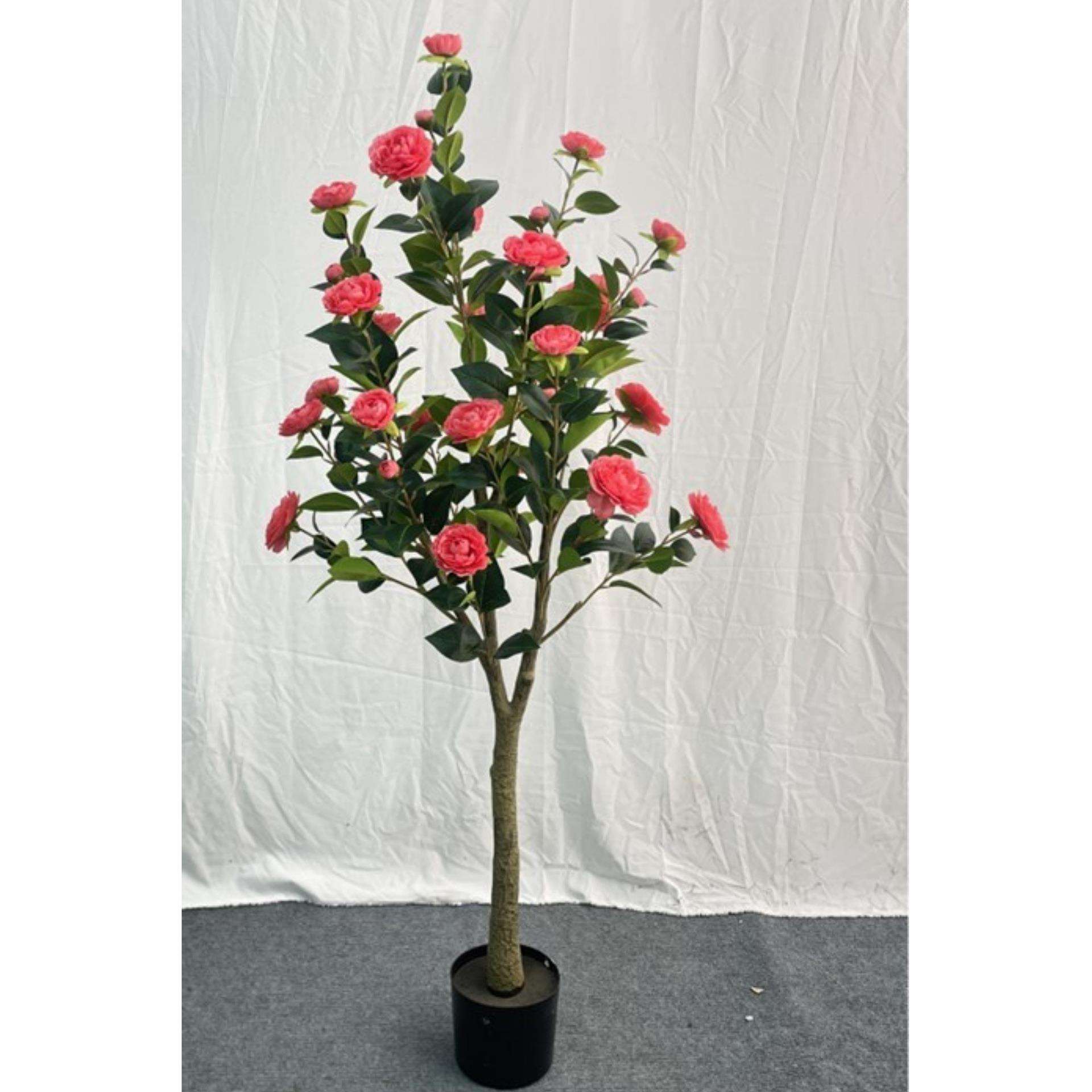 亚马逊人造茶玫花树装饰摆件山茶花树植物仿真茶花树绿植真