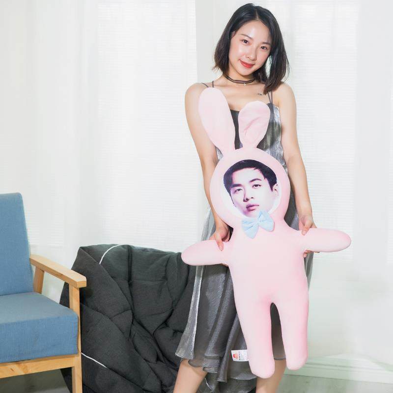 高档片定真人形兔制子抱枕ins网节红玩偶兔来图订照做创意情人礼
