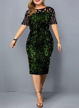 Summer sequin oversized women dress 亮片大尺码女装短袖洋装