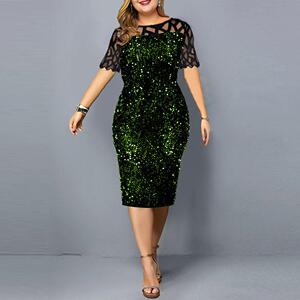 Summer sequin oversized women dress 亮片大尺码女装短袖洋装