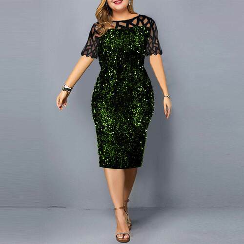 Summer sequin oversized women dress 亮片大尺码女装短袖洋装