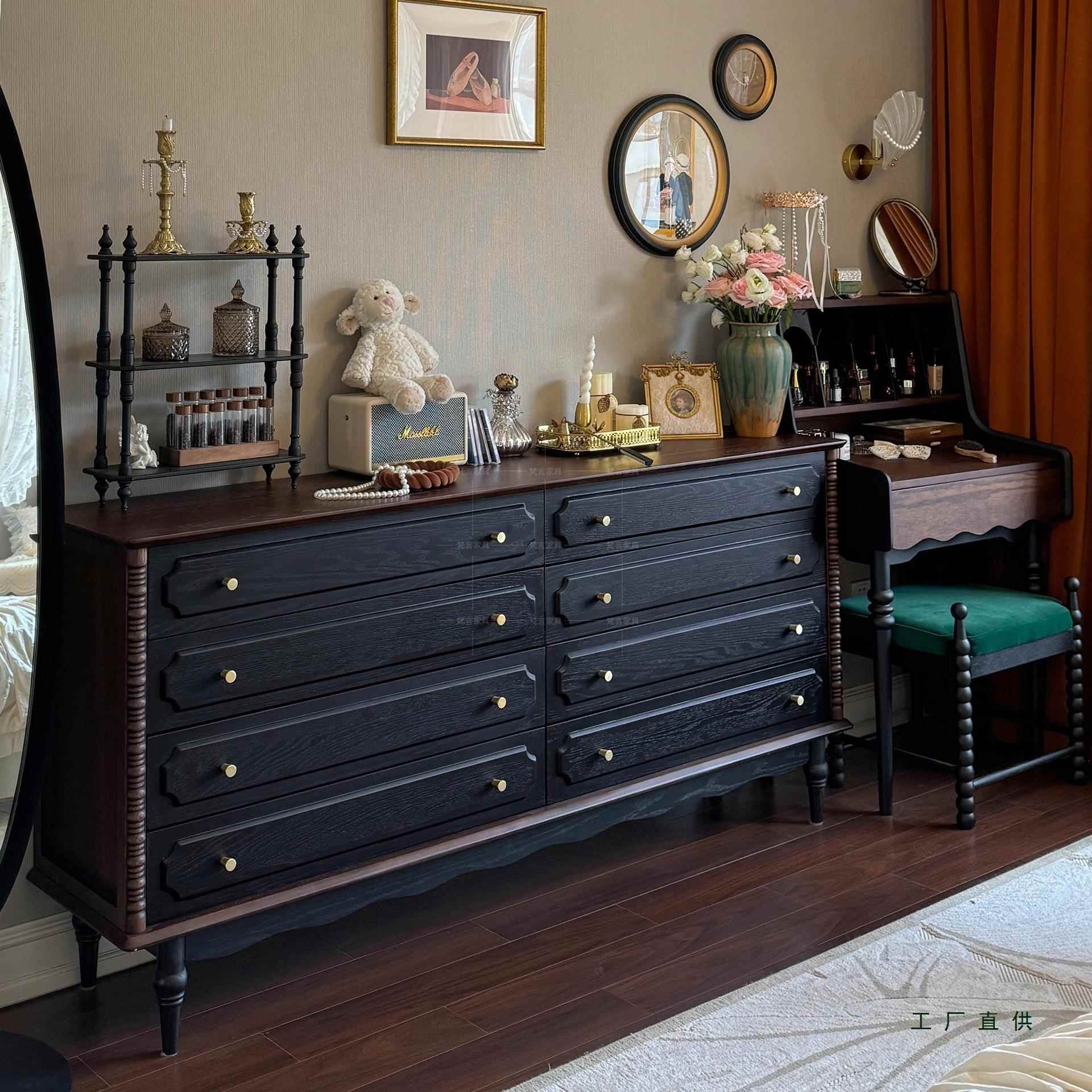 法式中古实木八斗柜卧室收纳储物柜床尾置物玄关柜卧室靠墙储物柜