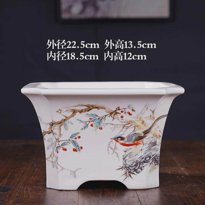 植四方简约绿彩绘陶瓷形盆栽大号六方贴画室内批发盆北欧花盆花盆