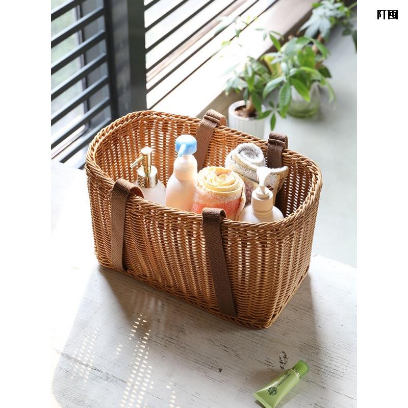 编藤购物买菜篮户外果餐郊游篮子水蔬菜PWhskz2A野收纳筐PP仿藤大