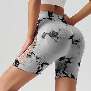 1 Piece Women Tie-Dye Hollow Shorts Seamless High Waist Stre