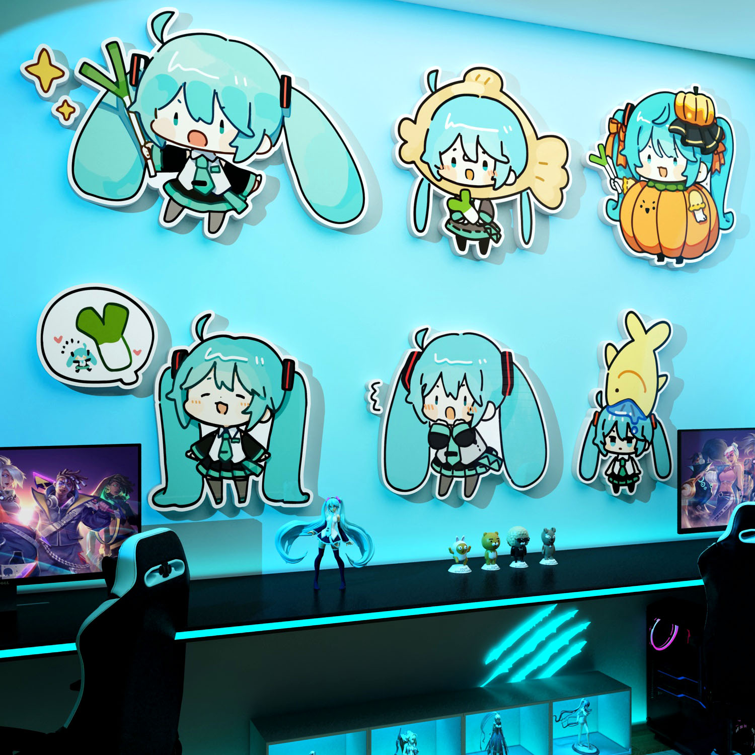 初音未来电竞房间布置装饰动漫二次元网吧电脑背景墙面床头画贴纸