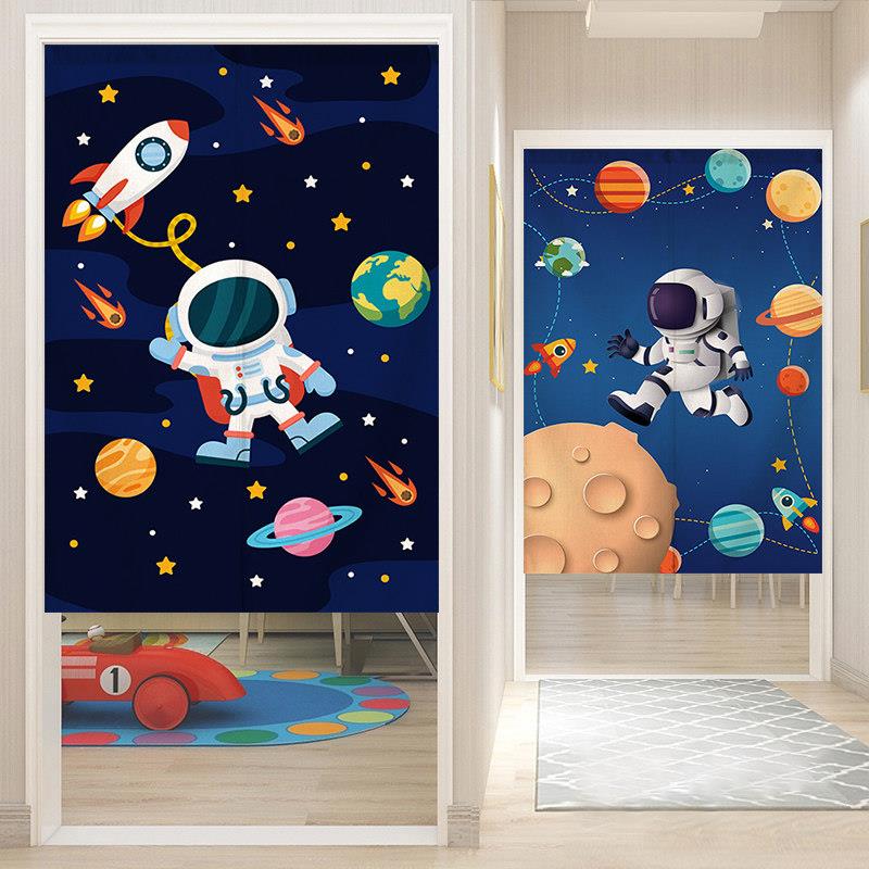 星球卡通可爱门帘隔断帘卧室厕所儿童房间免打孔装饰遮挡帘半帘子