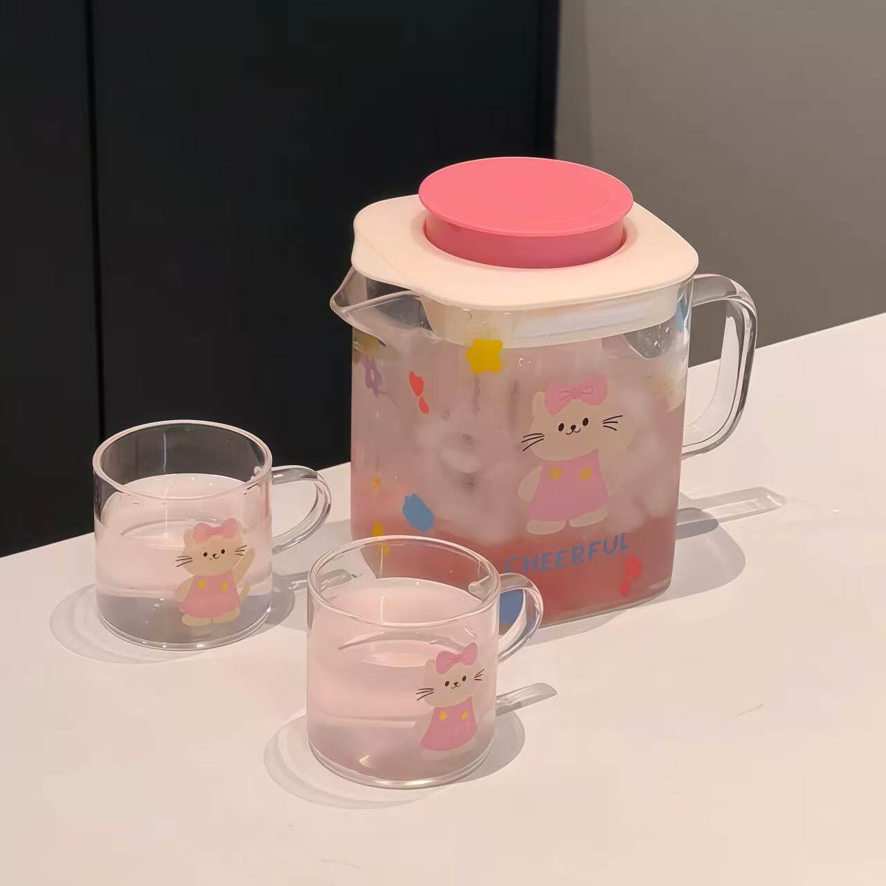 敲可爱的小猫壶！玻璃冷水壶茶具套装少女心带过滤茶壶泡茶养生壶