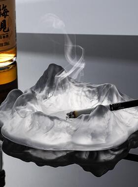 烟灰缸高级感轻奢创意小众冰山玻璃办公室家用客厅防灰飞烟缸摆件