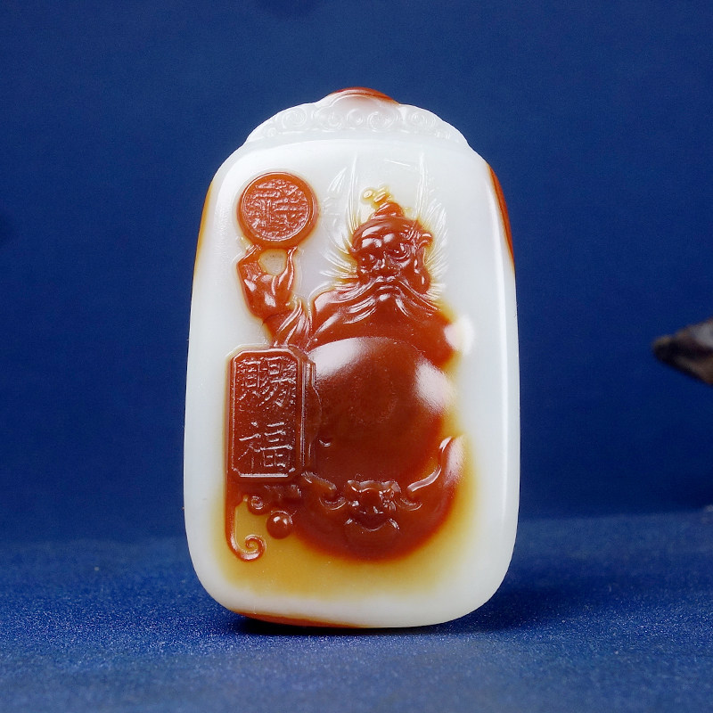 降妖除魔新疆和田玉羊脂白玉独籽籽料红沁皮钟馗玉牌子吊坠31.40g