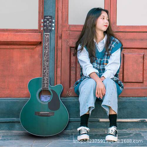 guitarist吉他40寸41寸云杉面单吉它指板雕花民谣木吉他演出jita