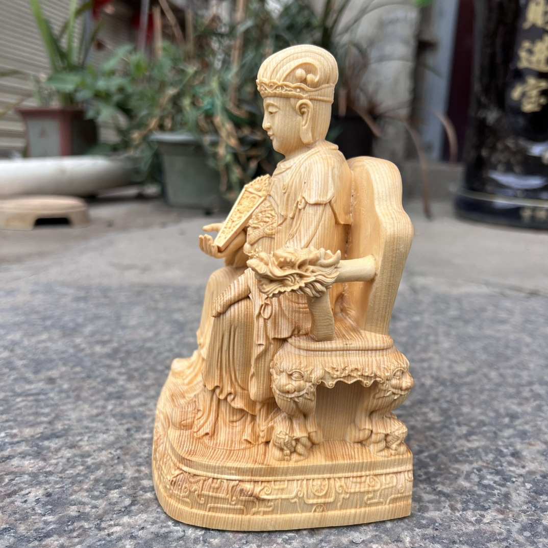 厂家直供进口桧木雕刻灶王爷摆件实木精雕财神神像菩萨居家供奉