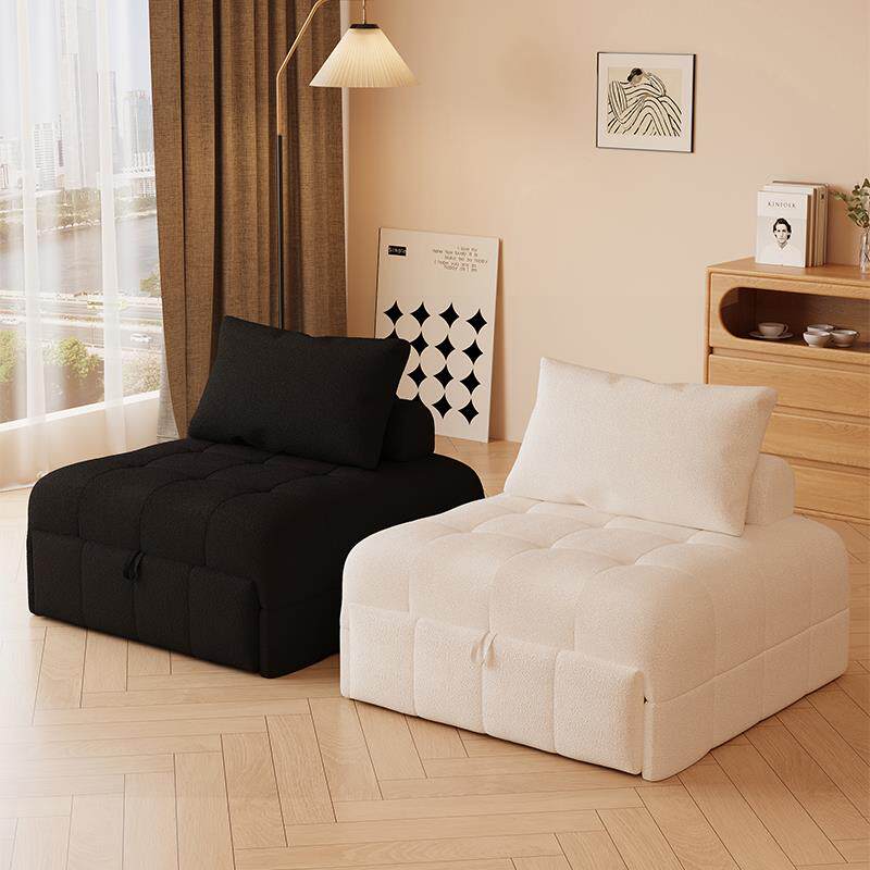奶油风泡芙单人沙发床小户型客厅两用布艺沙发豆腐块可折叠伸缩床