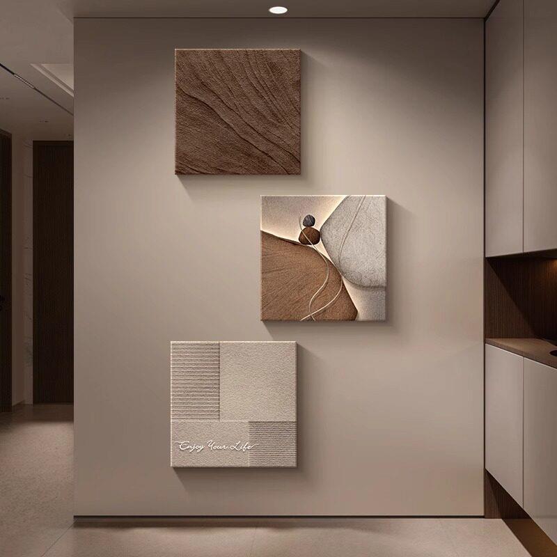 石来运转入户玄关装饰画现代轻奢走廊过道尽头挂画抽象三联墙壁画