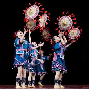 小荷风采漂亮的花竹帽幼儿毛南族服装少数民族表演服斗笠舞蹈服装