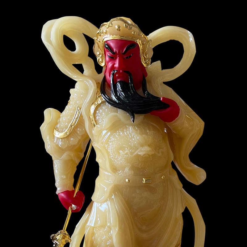 伽蓝韦陀菩萨合成汉白玉佛像黄玉关公关二爷武财神左右护法摆件