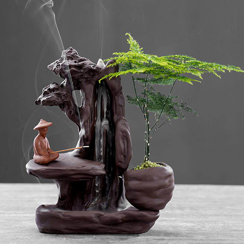 老翁大号创意高山流水倒流香炉摆件檀香炉家用香薰室内沉香薰香炉