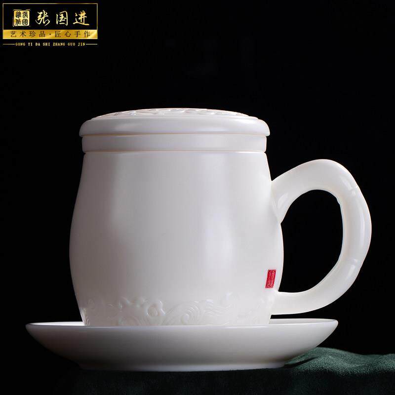 张国进手造偶遇高端羊脂玉办公杯白玉瓷陶瓷个人杯水杯泡茶杯礼品