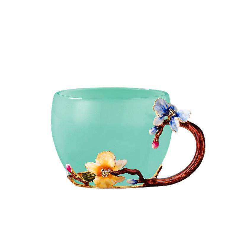 陶瓷带耳小茶杯珐琅彩茶盏喝水主人杯把杯耐热加厚伴手礼品杯