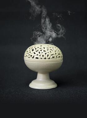 陶瓷镂空带盖子彷古焚香炉茶室佛堂用香薰炉特色摆件