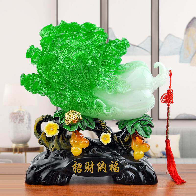 招财纳福玉白菜摆件（厂家直供）客厅酒柜家居摆件公树脂工艺品