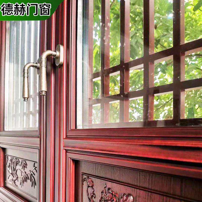 断桥铝仿古门窗中式别墅复古木隔断设计玻璃窗铝合金窗平开窗